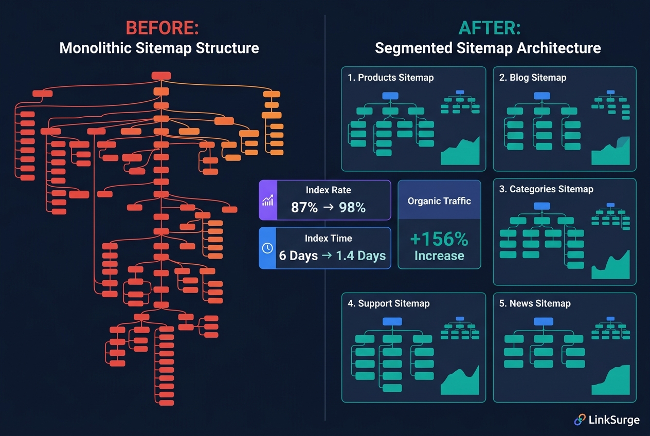 Before vs After: Sitemap segmentation results for e-commerce