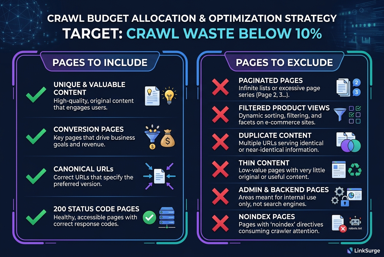 Crawl budget allocation: pages to include vs exclude